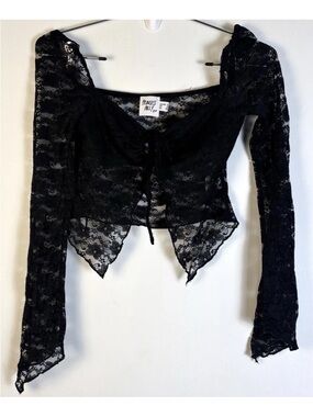 Princess Polly Lace Tie Front Crop Top Black XS Y2K Coquette
